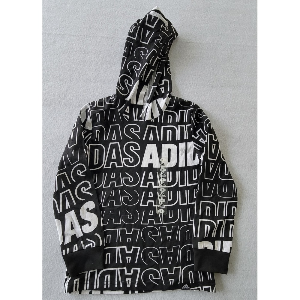 Adidas All Over Print Hoodie‎ Boy Size 6 Pullover Sweatshirt Lightweight Cotton